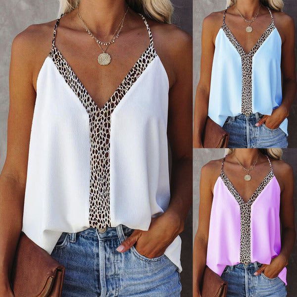 Chic Leopard Trim V-Neck Blouse by Sophie Laurie