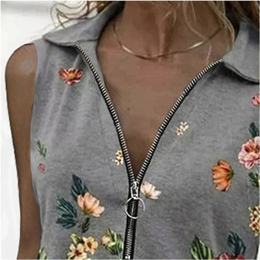 Floral Zip Slim Top Sophie Laurie Sleeveless Blouse