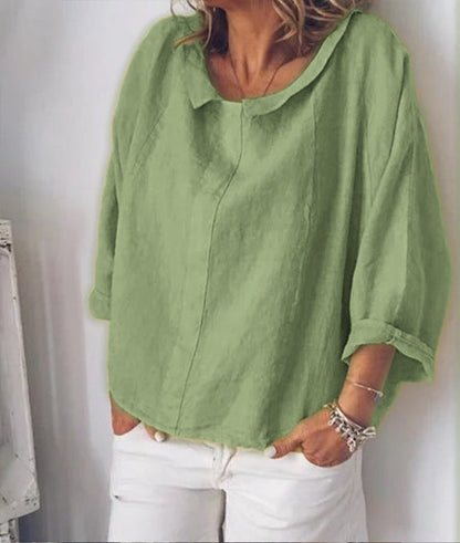 Chic Linen Lapel Blouse by Sophie Laurie