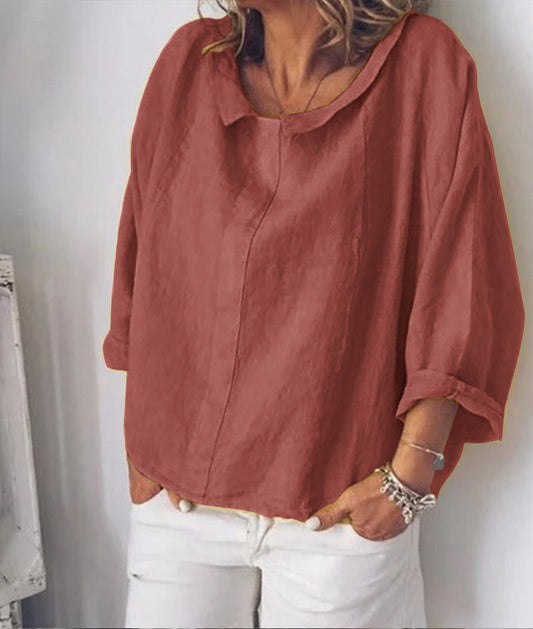 Chic Linen Lapel Blouse by Sophie Laurie