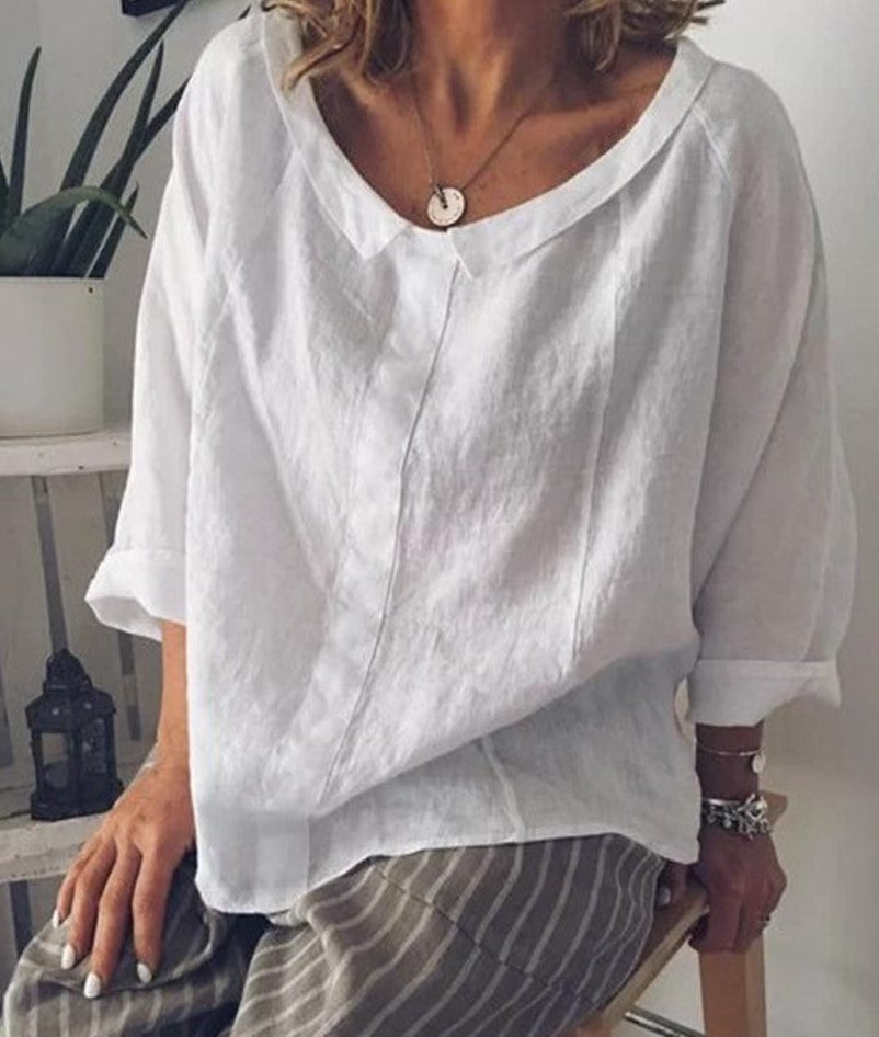 Chic Linen Lapel Blouse by Sophie Laurie