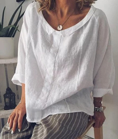 Chic Linen Lapel Blouse by Sophie Laurie
