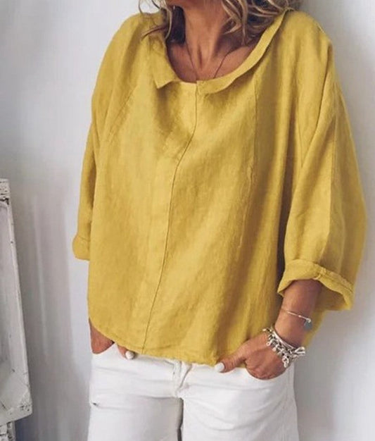 Chic Linen Lapel Blouse by Sophie Laurie