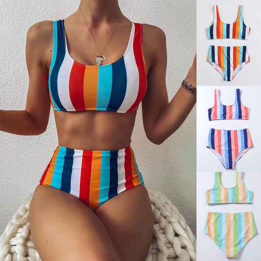 Vibrant Striped High Waist Bikini by Sophie Laurie
