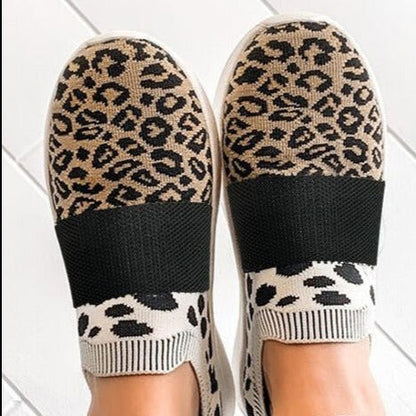 Leopard Knit Slip-On Sneakers by Sophie Laurie