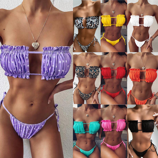 Multicolor Pleated Bikini by Sophie Laurie