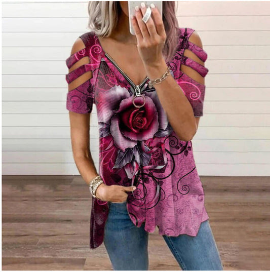 Floral Print V-Neck Top Sophie Laurie
