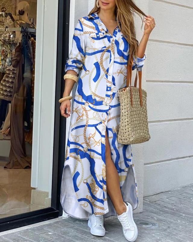 Chic Printed Long Shirt Dress Sophie Laurie