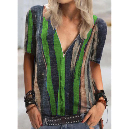 Vibrant Stripe Sophie Laurie V-Neck Zip Top