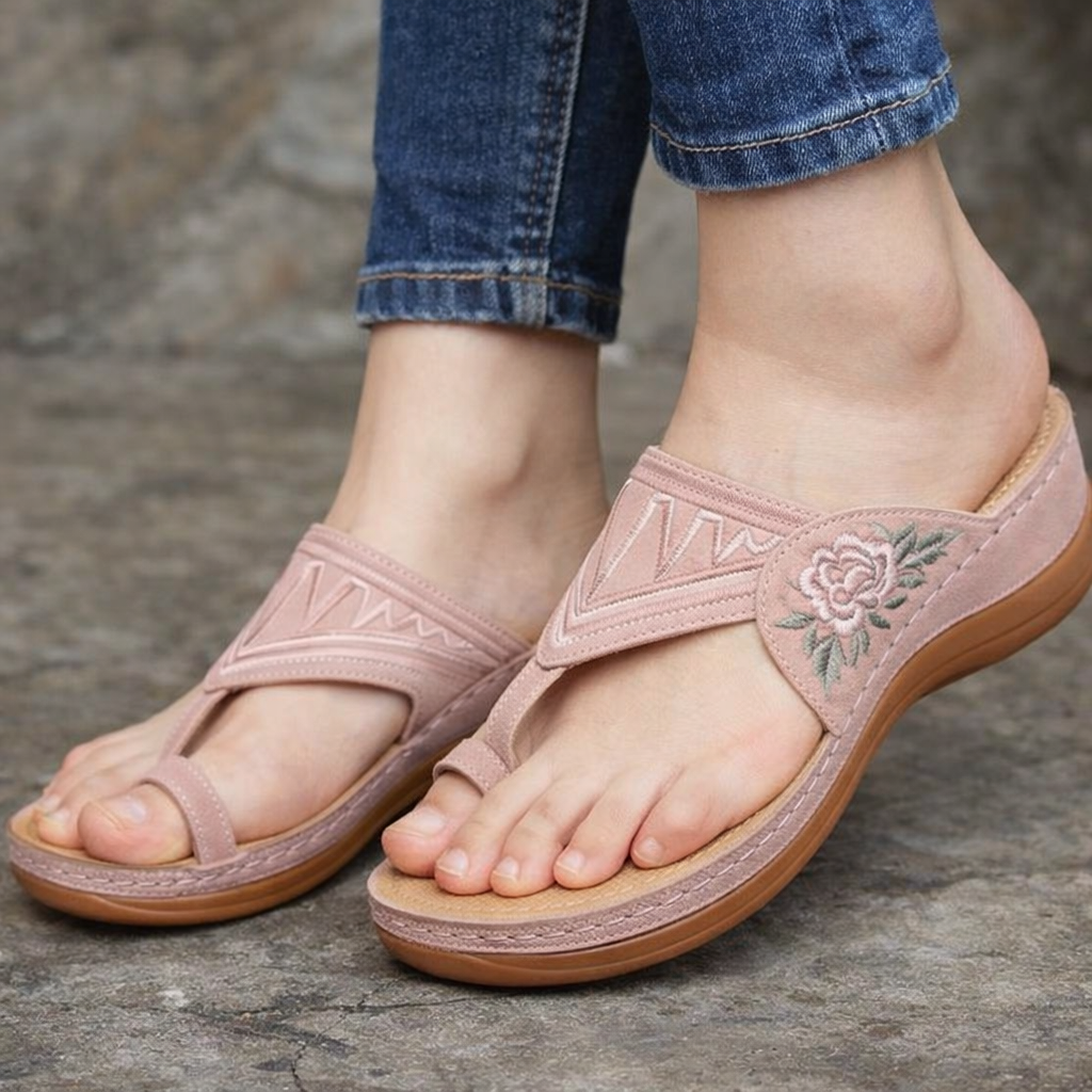 Embroidered Floral Wedge Sandals by Sophie Laurie