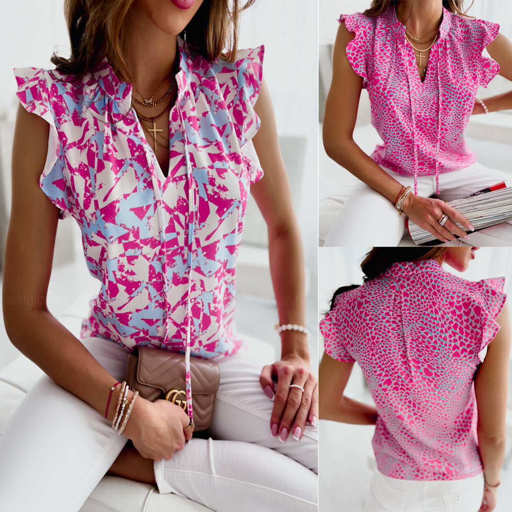 Vibrant Ruffled V-Neck Blouse by Sophie Laurie