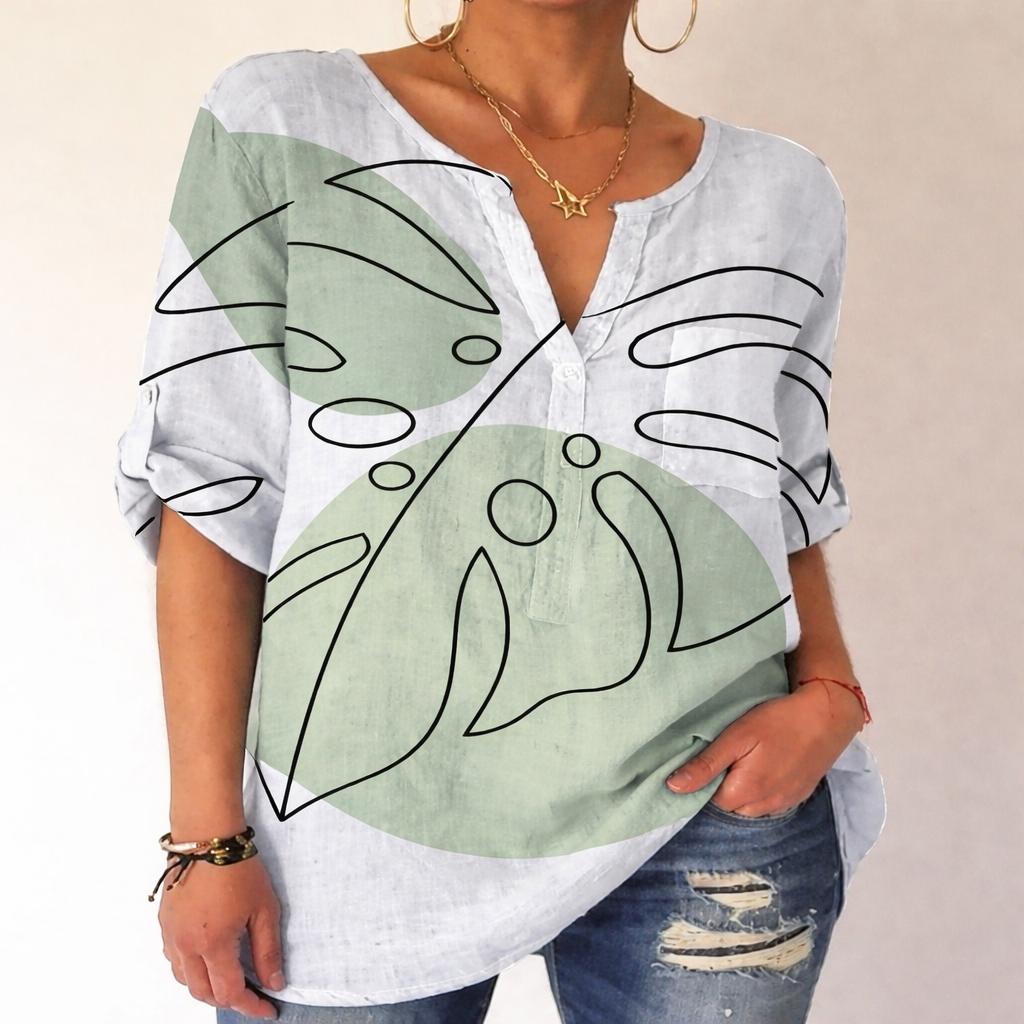 Printed V-Neck Cotton Blouse by Sophie Laurie