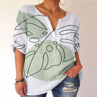 Printed V-Neck Cotton Blouse by Sophie Laurie