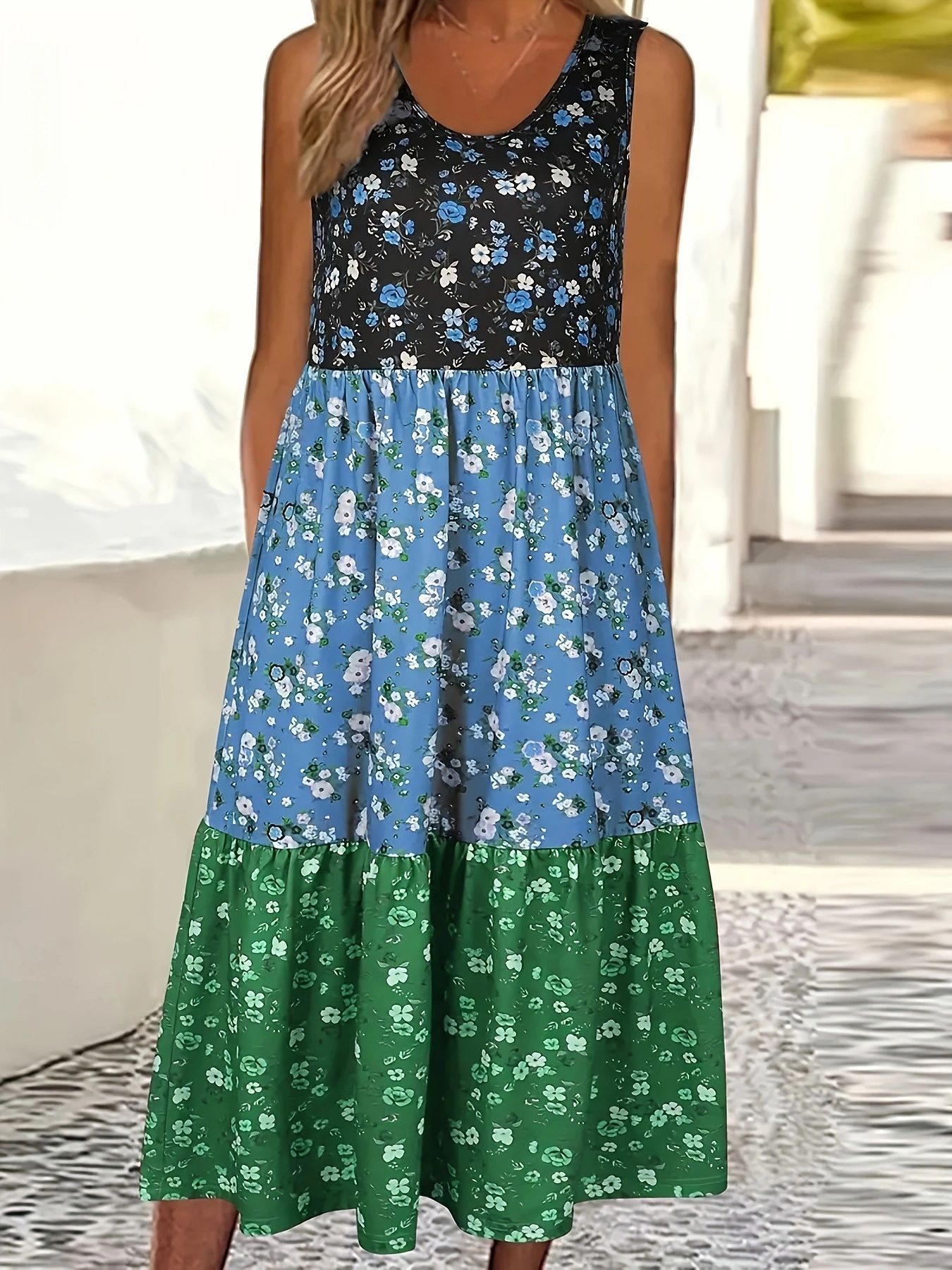 Floral Tiered Sophie Laurie Casual Vest Dress