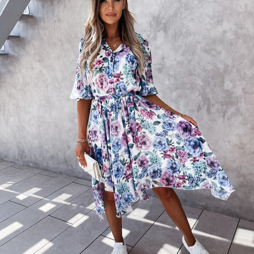 Floral Print Sophie Laurie Irregular Midi Dress
