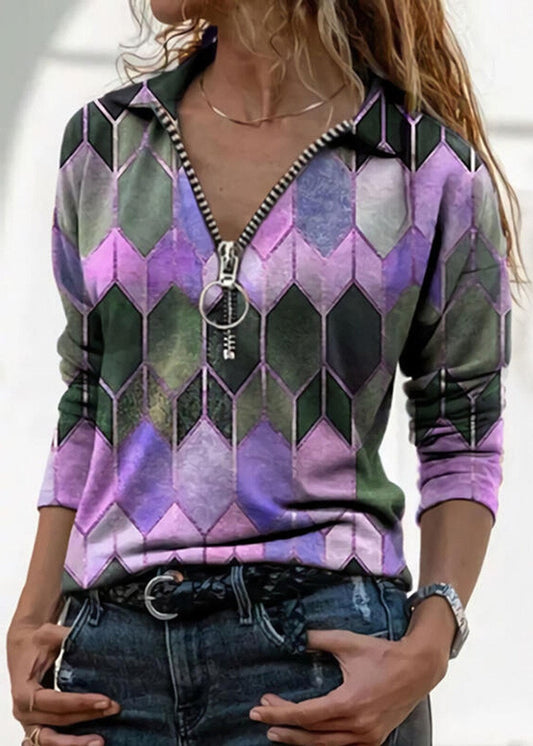 Colorful Zip V-Neck Top Sophie Laurie Perfect-Fit
