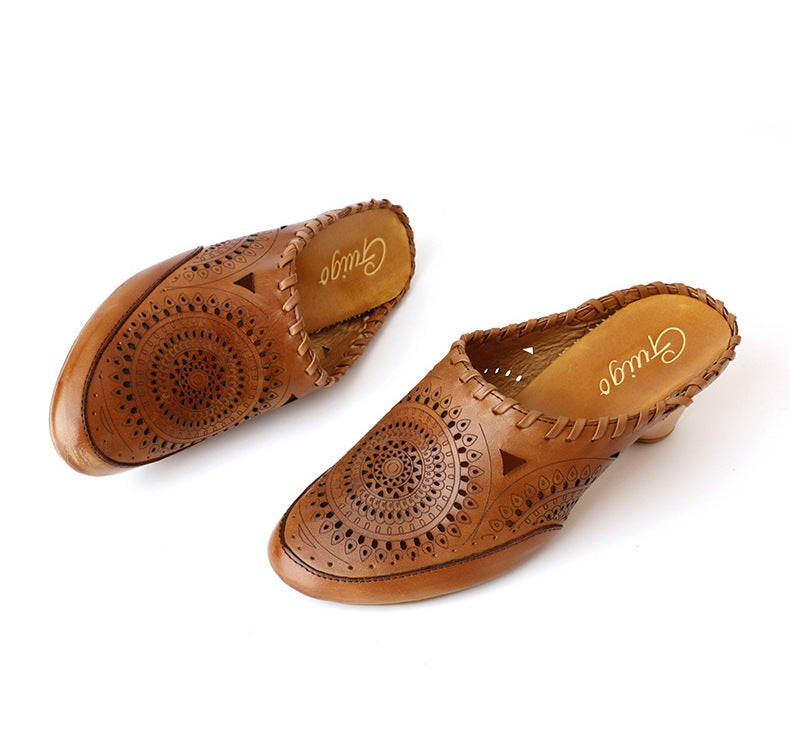 Vintage Leather Mid-Heel Sandals by Sophie Laurie