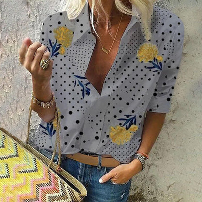Chic Floral Dot Sophie Laurie V-Neck Fashion Top