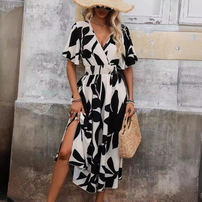 Elegant Crossneck Print Dress Sophie Laurie