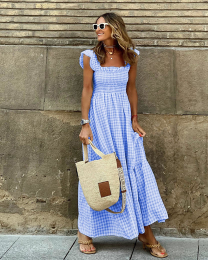 Plaid Ruffle Maxi Dress by Sophie Laurie