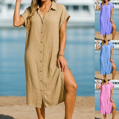Chic Cotton Linen Lapel Dress by Sophie Laurie