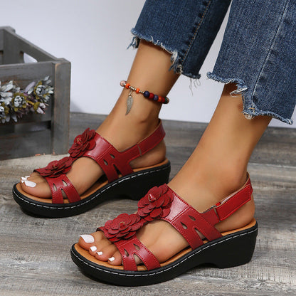 Retro Floral Slope Heel Sandals by Sophie Laurie