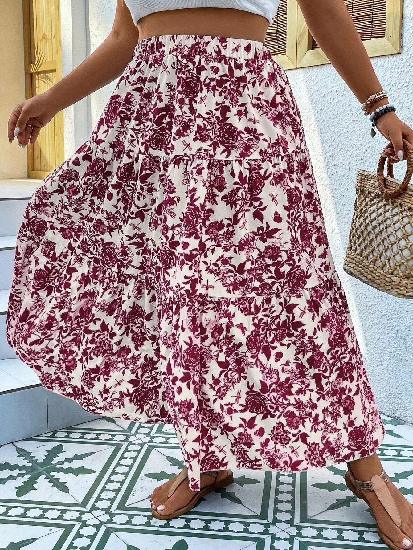Floral Print Sophie Laurie Plus Size Maxi Skirt