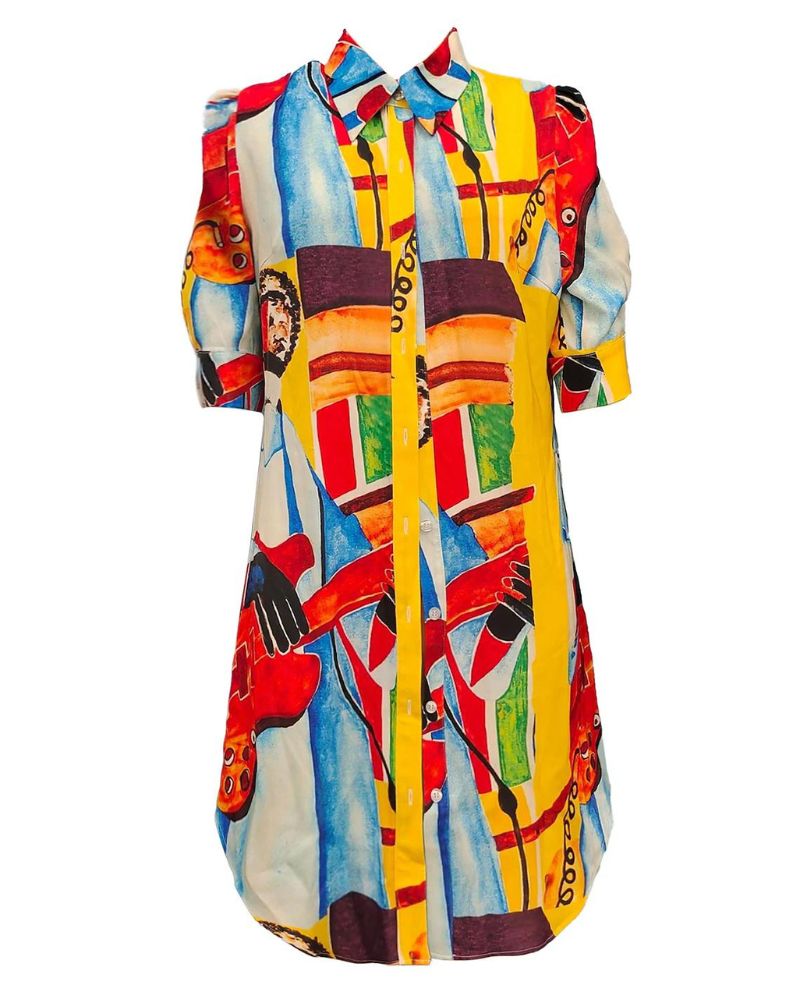 Vibrant Geometric Sophie Laurie Mid-Length Top
