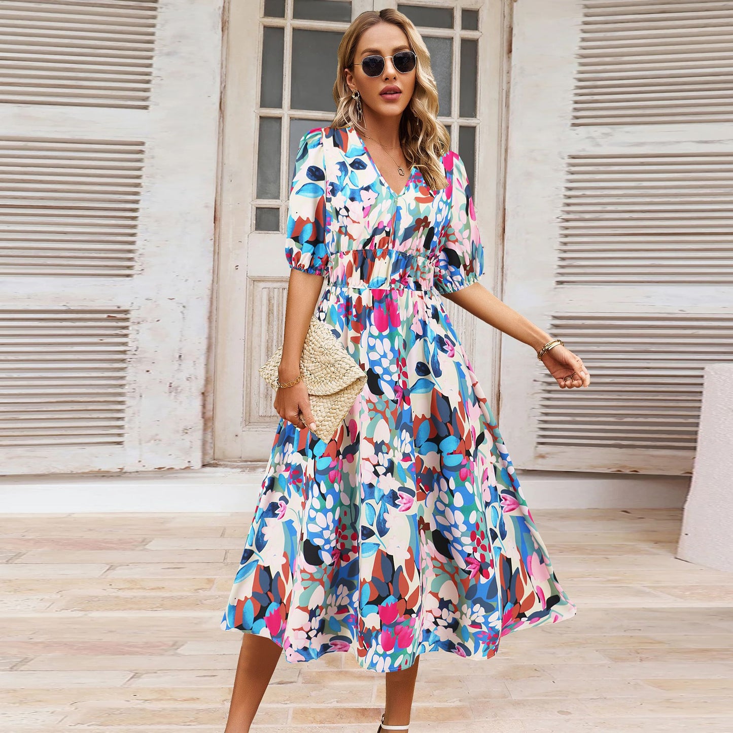 Bohemian Floral V-Neck Dress by Sophie Laurie