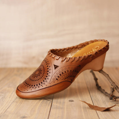 Vintage Leather Mid-Heel Sandals by Sophie Laurie