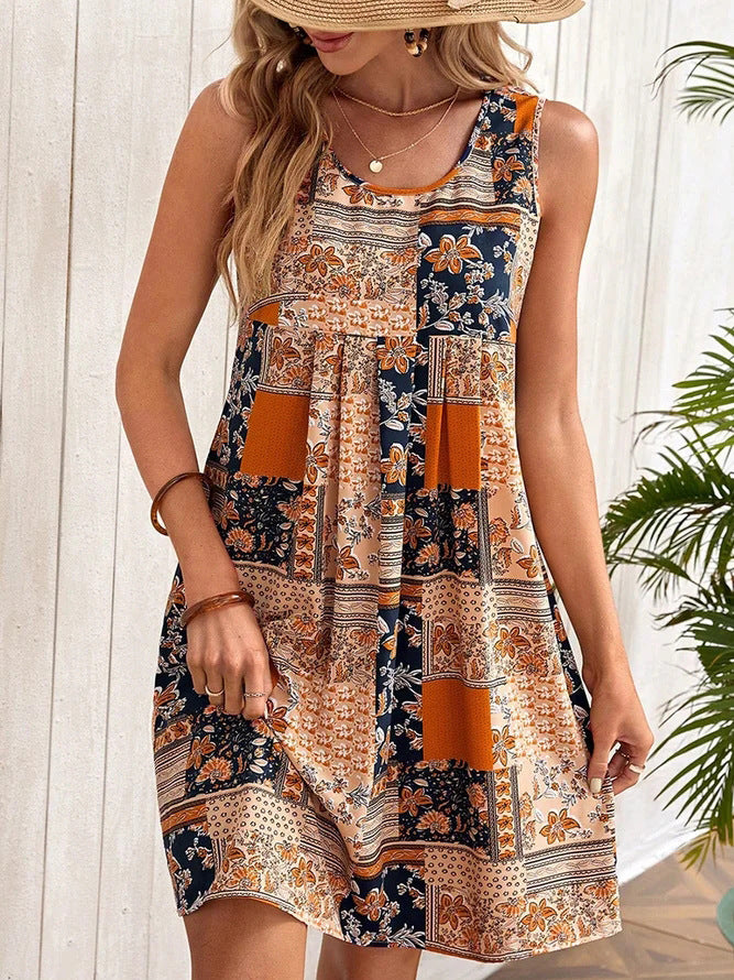 Printed A-Line Sleeveless Dress by Sophie Laurie