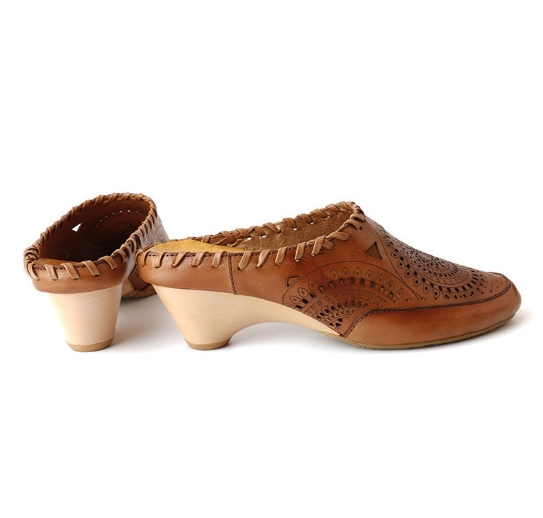 Vintage Leather Mid-Heel Sandals by Sophie Laurie