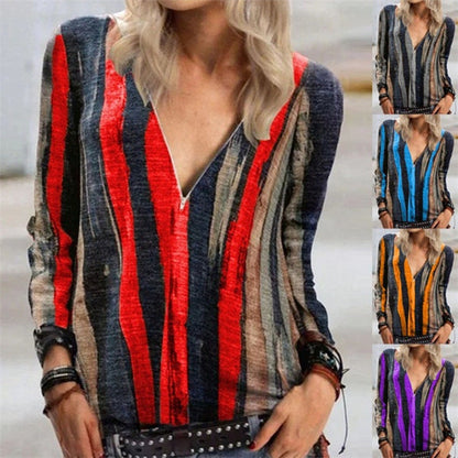 Vibrant Stripe Sophie Laurie V-Neck Zip Top