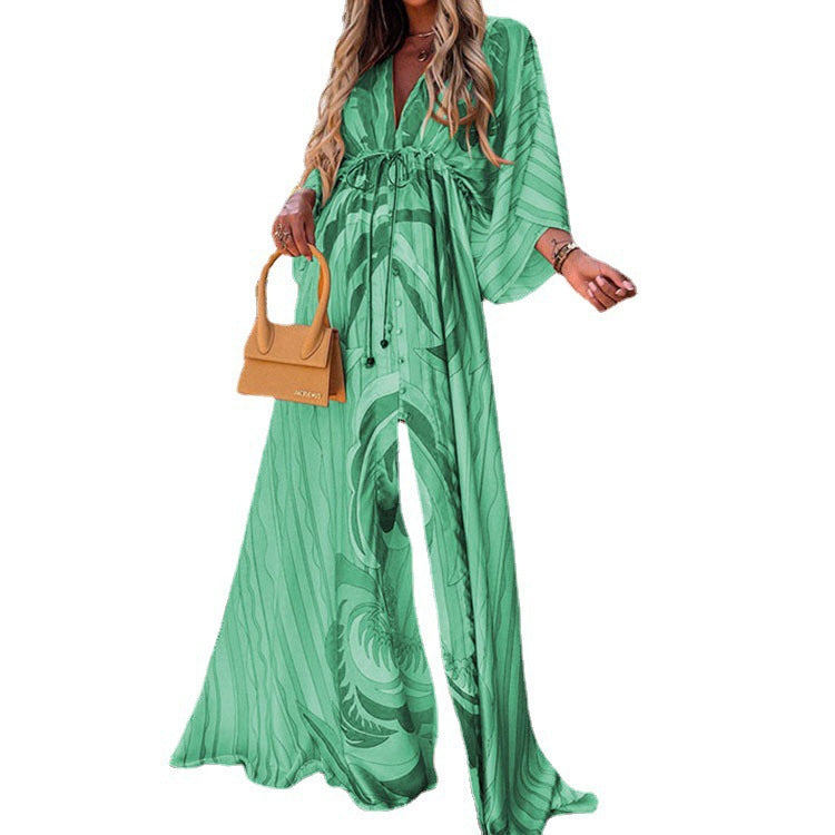 Vibrant V-Neck Lace-Up Maxi Dress by Sophie Laurie