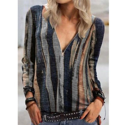 Vibrant Stripe Sophie Laurie V-Neck Zip Top