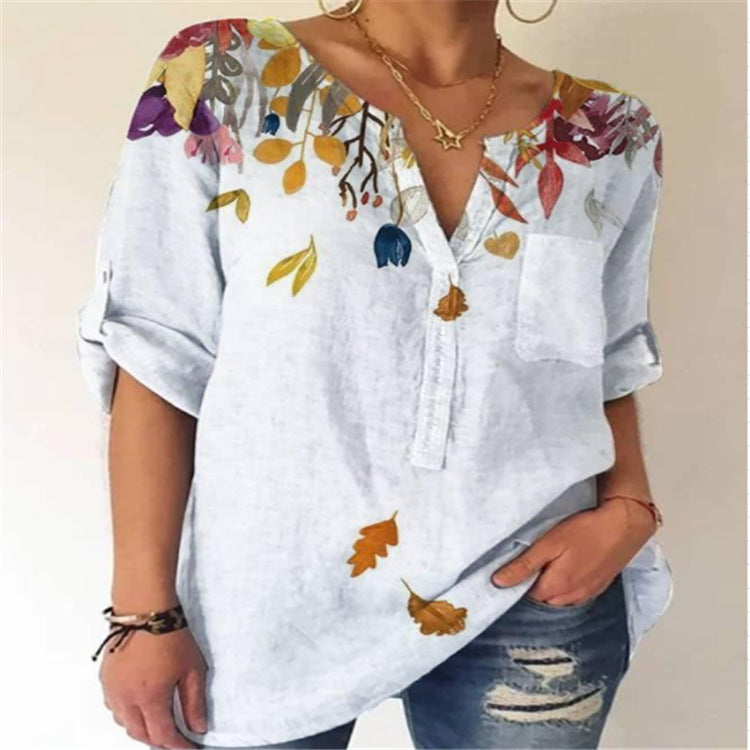 Printed V-Neck Cotton Blouse by Sophie Laurie