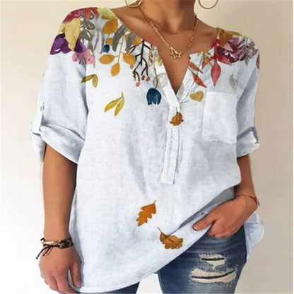 Printed V-Neck Cotton Blouse by Sophie Laurie
