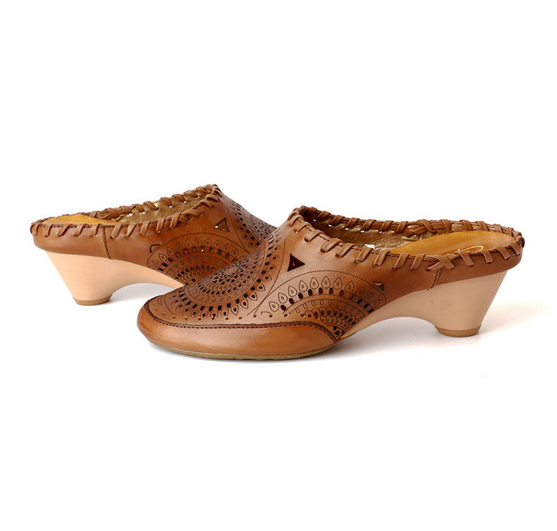 Vintage Leather Mid-Heel Sandals by Sophie Laurie