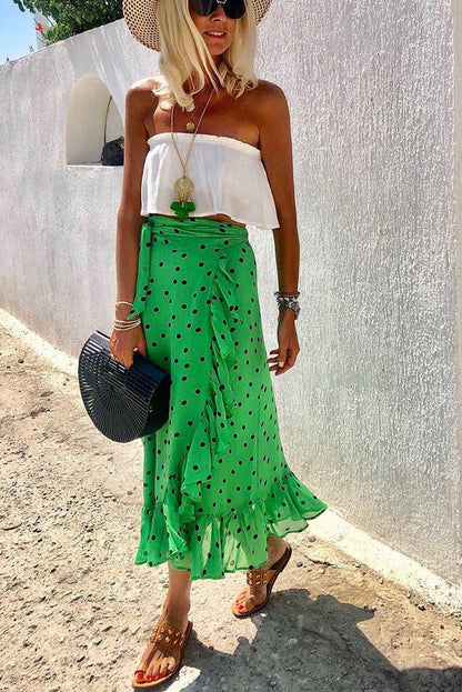 Ruffled Green Polka Dot Skirt by Sophie Laurie