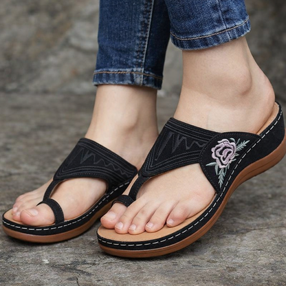 Embroidered Floral Wedge Sandals by Sophie Laurie