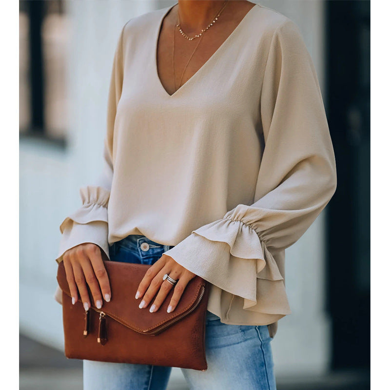 Elegant V-Neck Ruffle Sleeve Top by Sophie Laurie