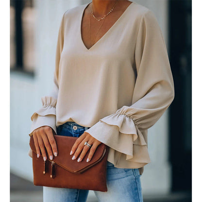 Elegant V-Neck Ruffle Sleeve Top by Sophie Laurie