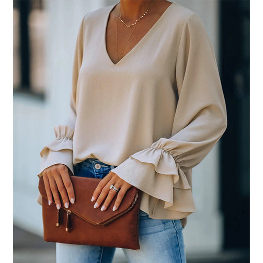 Elegant V-Neck Ruffle Sleeve Top by Sophie Laurie