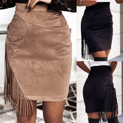 Chic Fringed Suede Skirt by Sophie Laurie