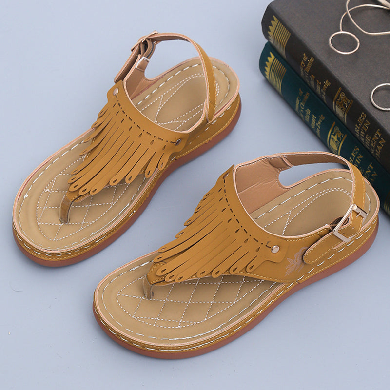 Boho Fringe Sophie Laurie Wedge Thong Sandals
