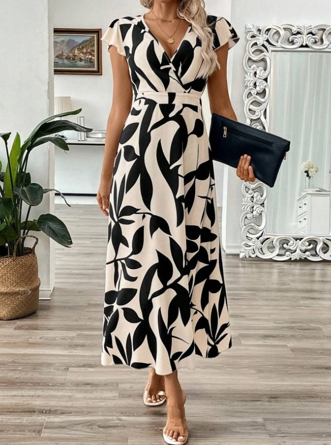 Elegant V-Neck Print Maxi Dress by Sophie Laurie