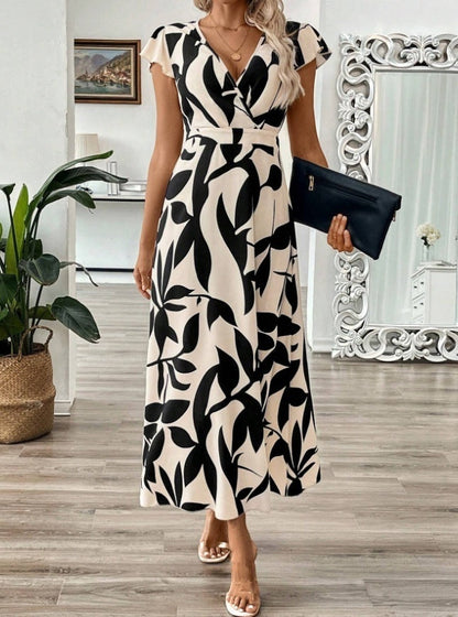 Elegant V-Neck Print Maxi Dress by Sophie Laurie