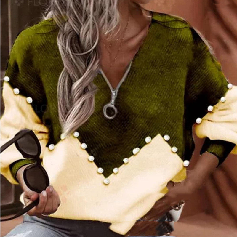 Chic Pearl Trim Sophie Laurie Knitted Sweater Blouse
