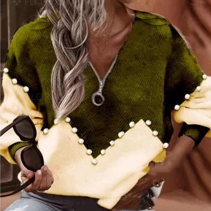 Chic Pearl Trim Sophie Laurie Knitted Sweater Blouse