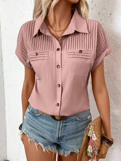 Pleated Shoulder Short Sleeve Top by Sophie Laurie
